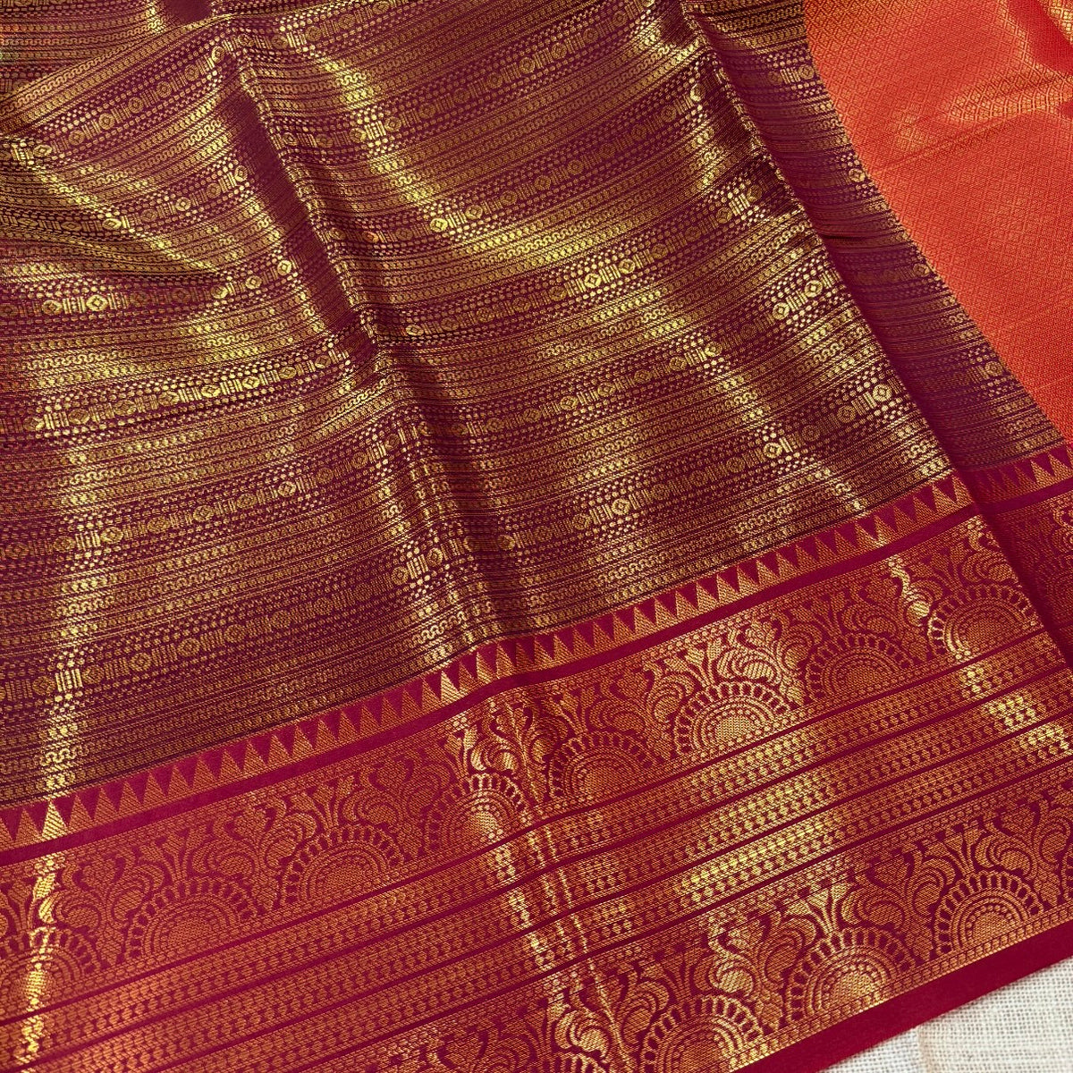 Maroon with Gold Katan Semi Silk Saree - Vini's Ethnic