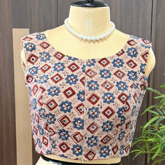 Beige Ajrakh Printed Cotton Blouse
