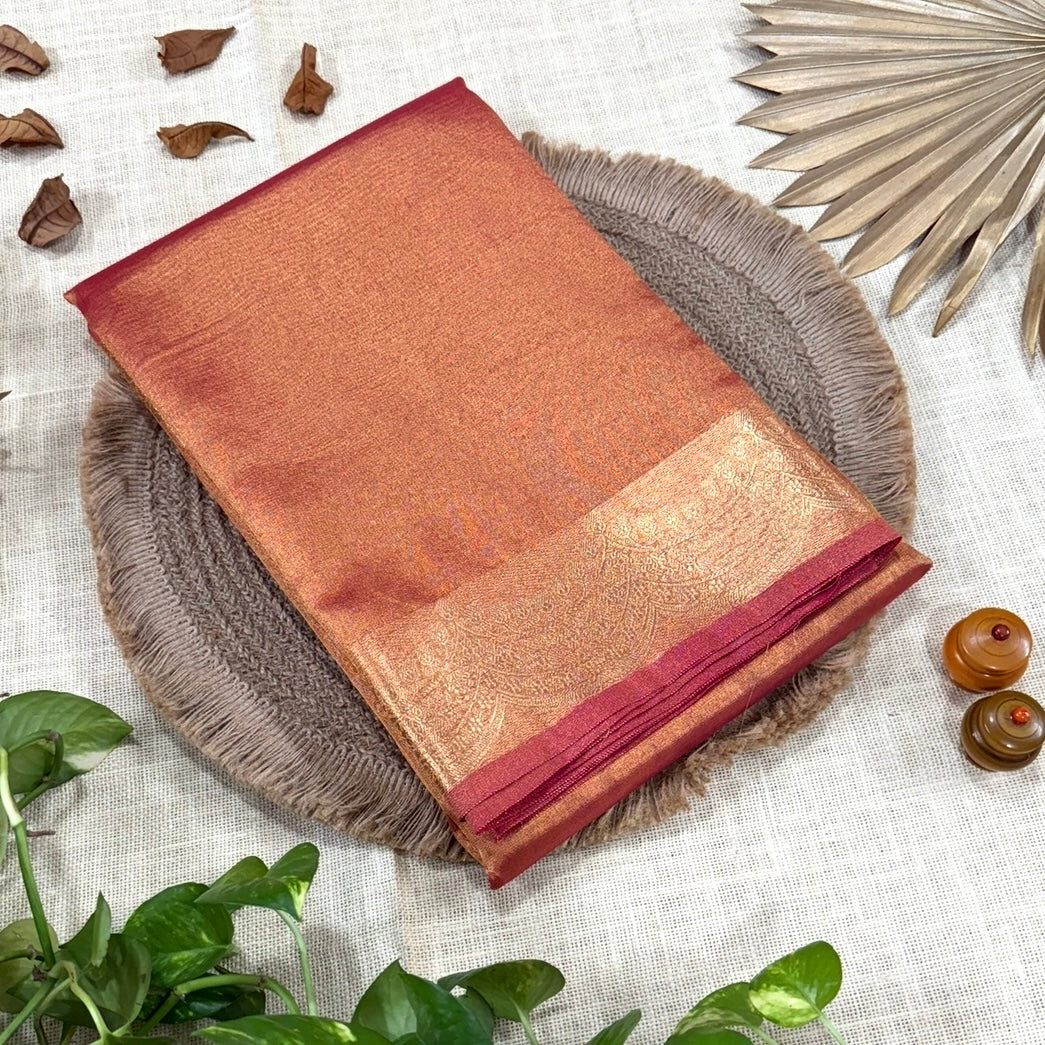 Orange Banarasi Tissue shimmer Silk Saree