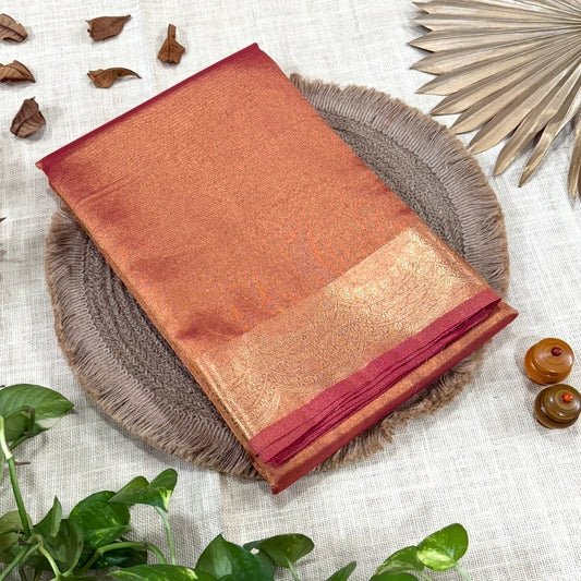 Orange Banarasi Tissue shimmer Silk Saree