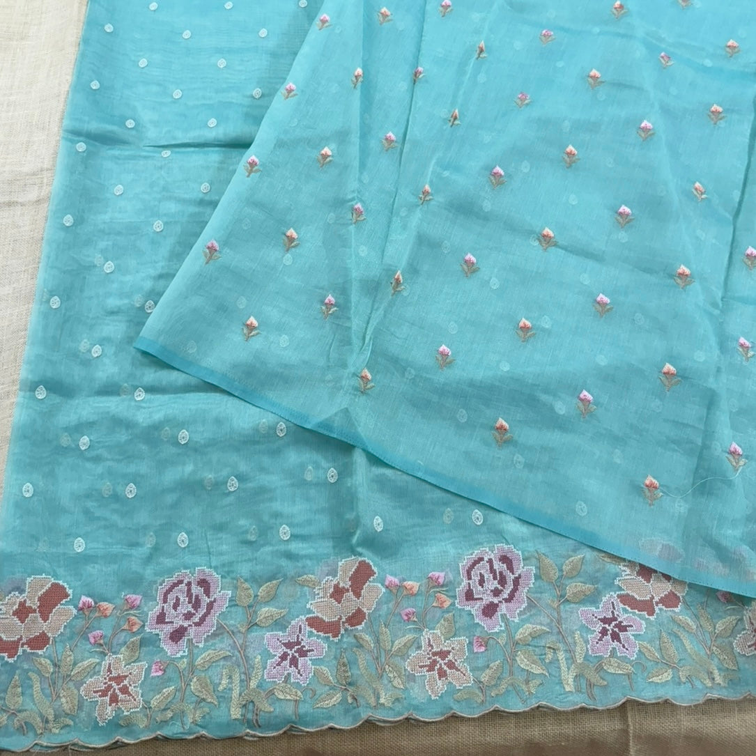 Sea green Floral Shimmer Tussar Saree