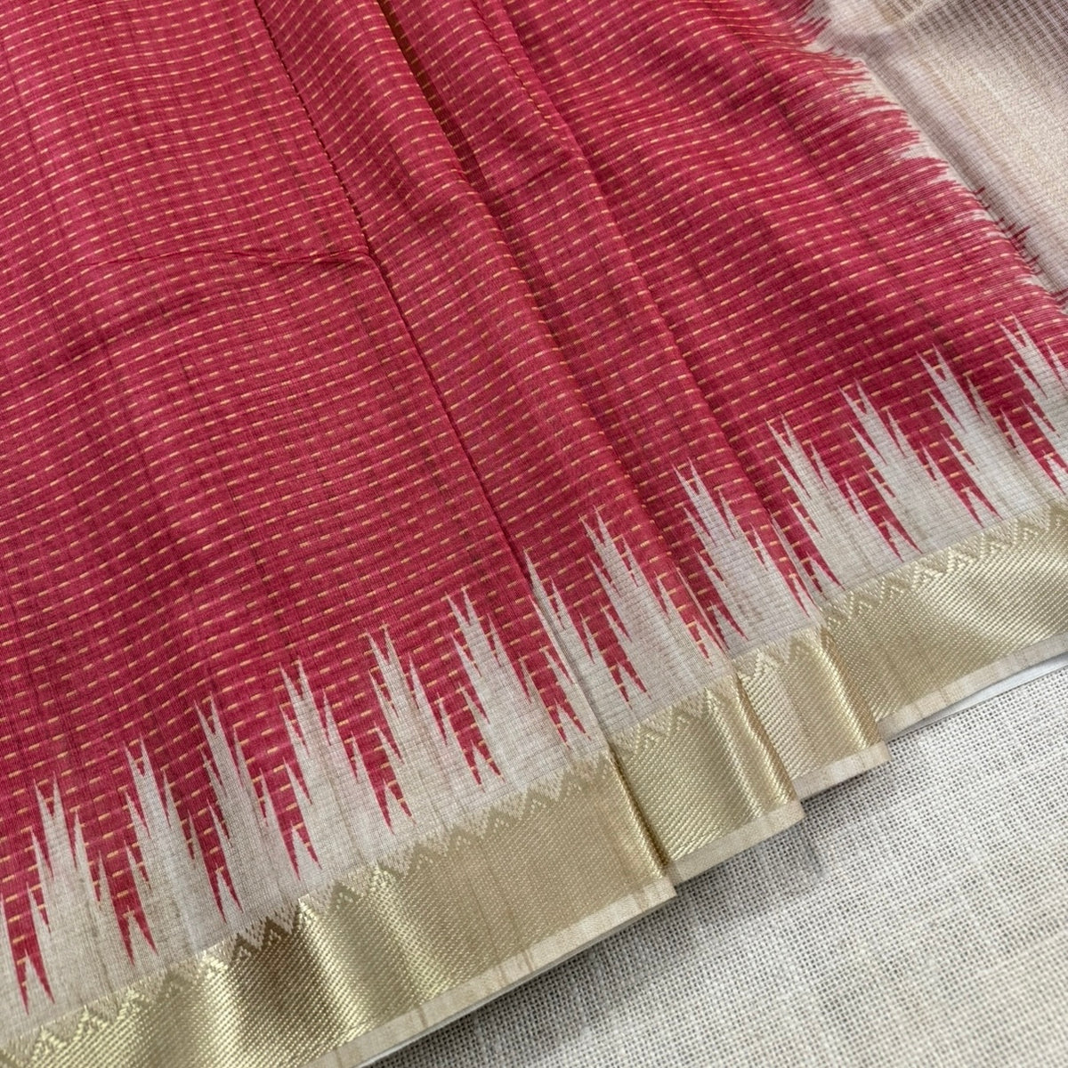 Red with Ivory Semi Tussar Saree