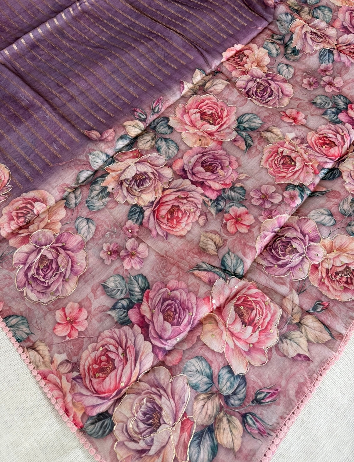 Wine Purple Floral Fancy Saree