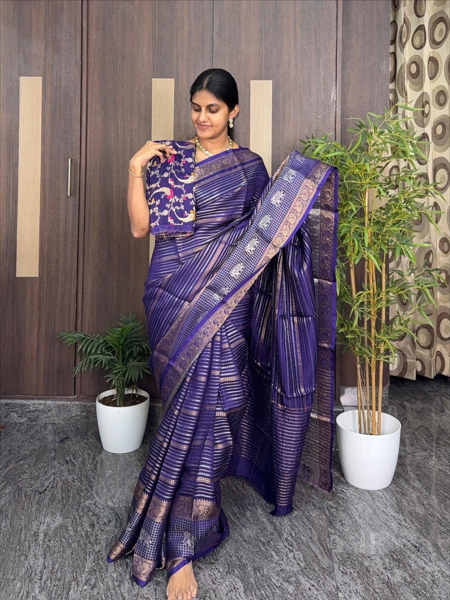 Purple Pure Dola Silk Saree