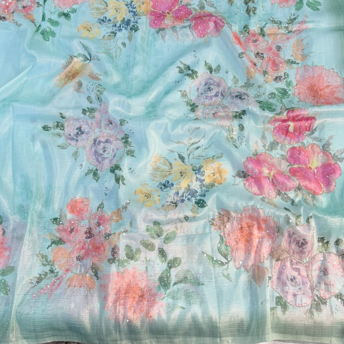 Sea green Fancy Crepe Designer Saree