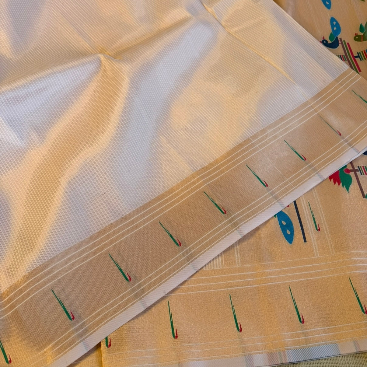 Off White Paithani Semi Silk Saree