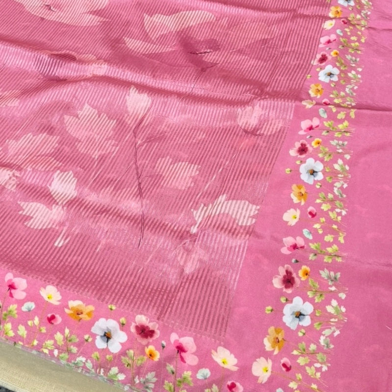 Mauve Pink Puna Silk Tissue Digital Print Saree
