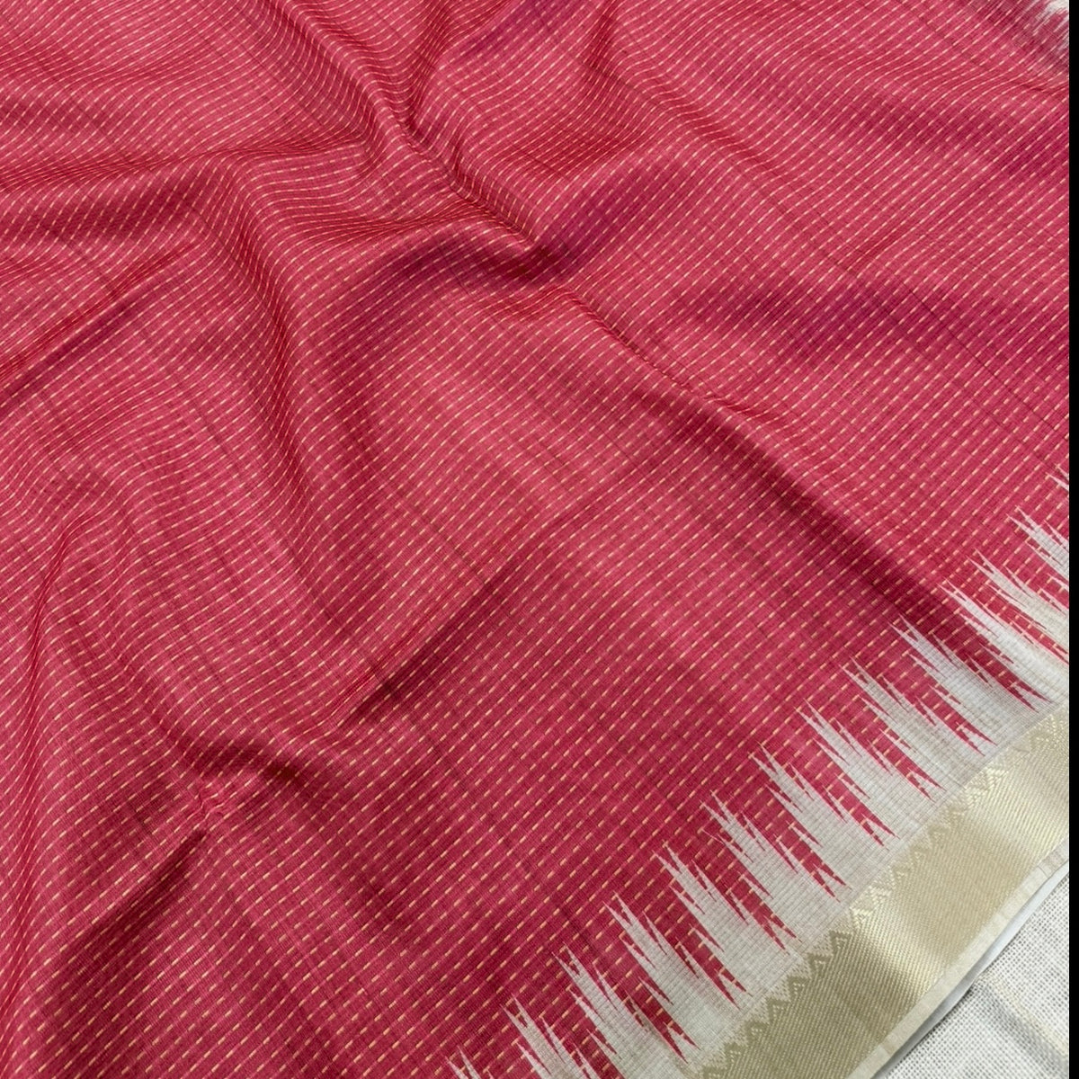 Red with Ivory Semi Tussar Saree