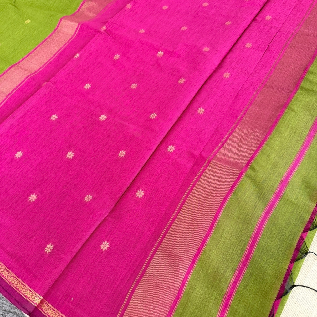 Green with Pink Pure Cotton Saree