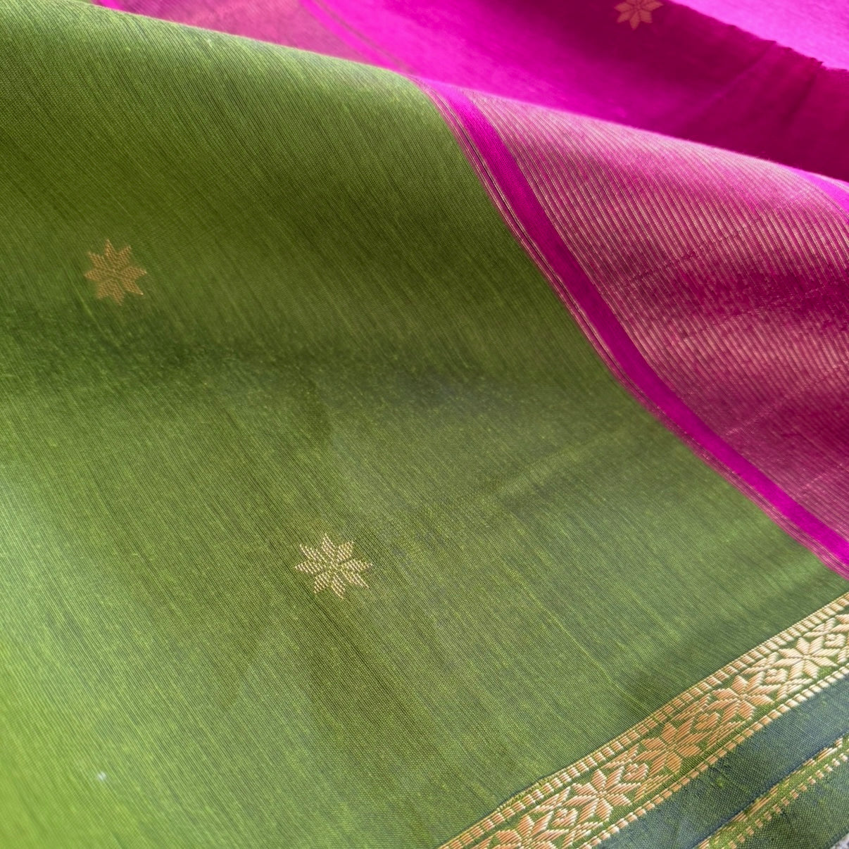 Green with Pink Pure Cotton Saree