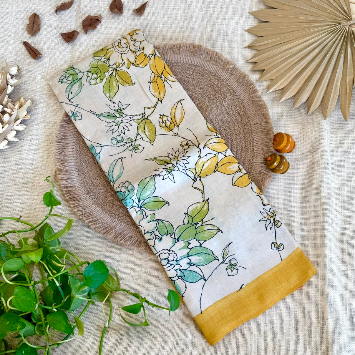 Beige Yellow Pure Tussar Silk Saree