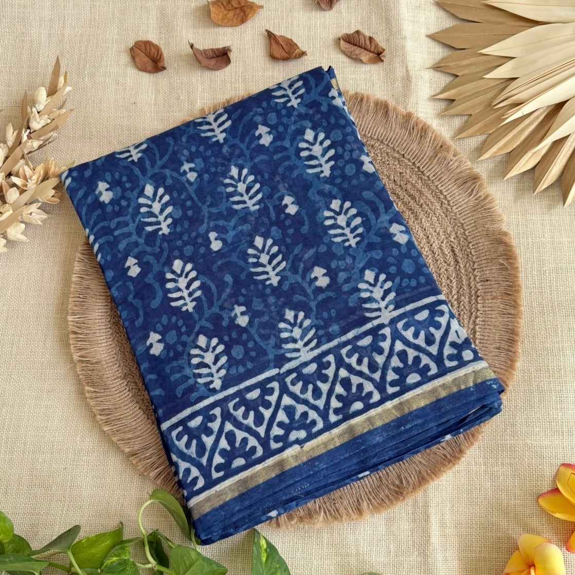 Indigo Pure Chanderi Silk Cotton Saree