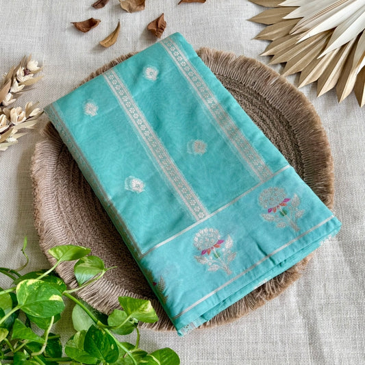 Turquoise Stripes Meena Georgette Saree