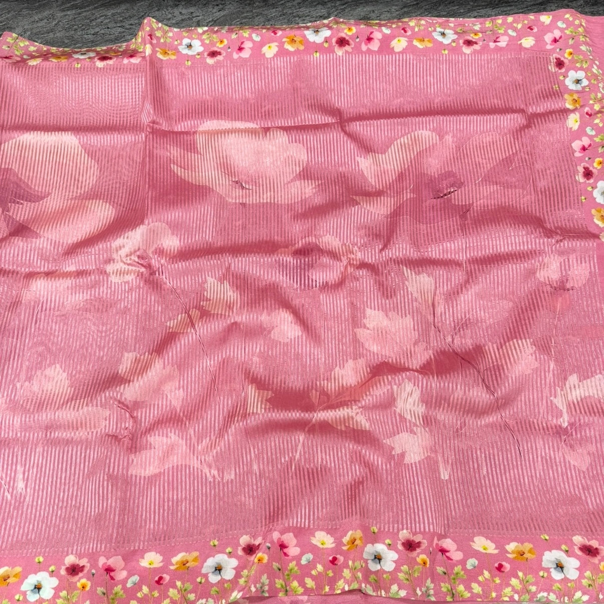 Mauve Pink Puna Silk Tissue Digital Print Saree