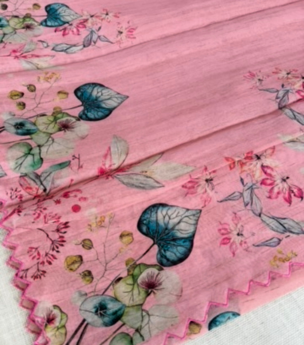 Pink Floral Semi Tussar Saree