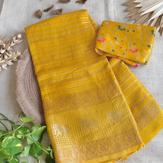 Yellow Pure Dola Silk Saree