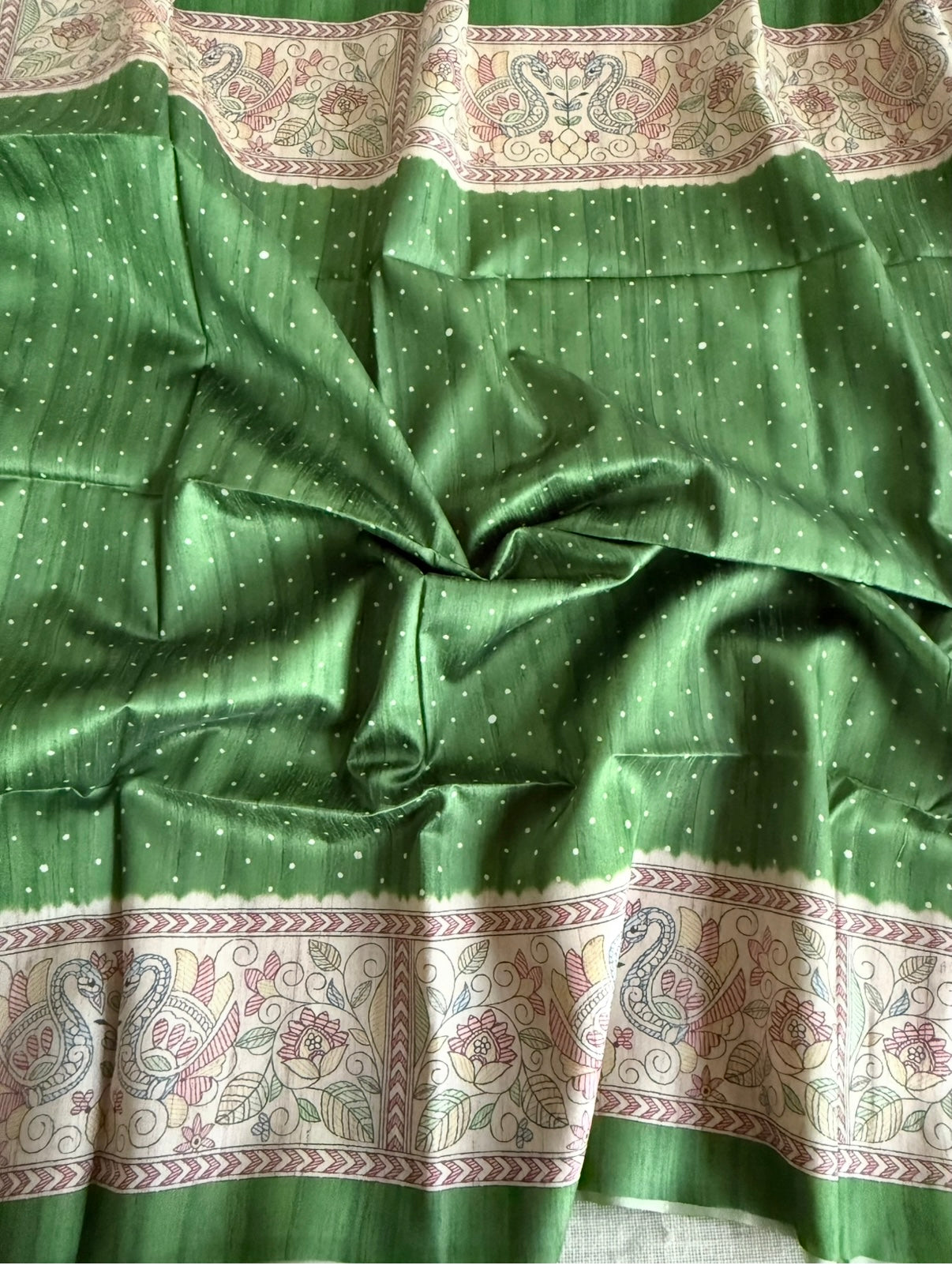 Mehandi Green Madhubani Semi Tussar Saree