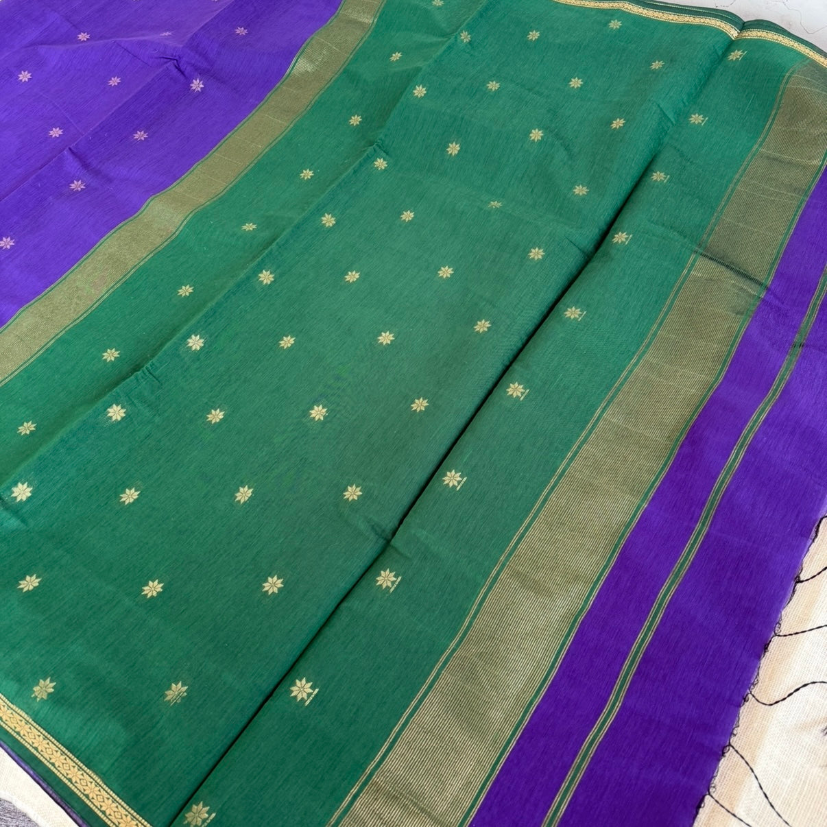 Purple with Green Maheshwari pure cotton saree