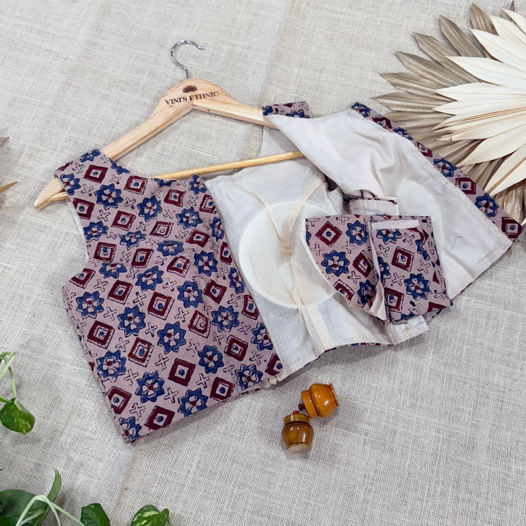 Beige Ajrakh Printed Cotton Blouse