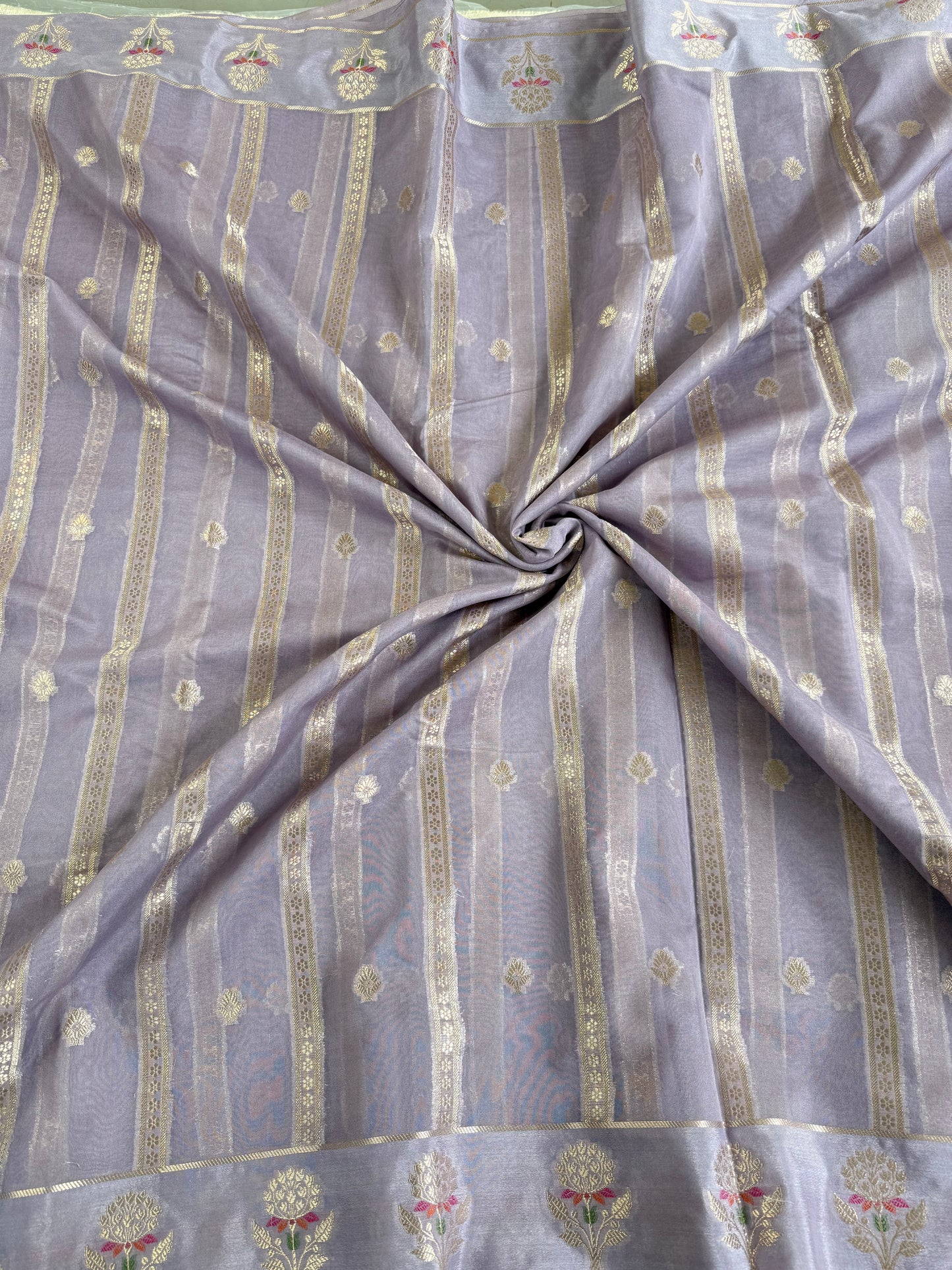 Lavender Stripes Meena Georgette Saree