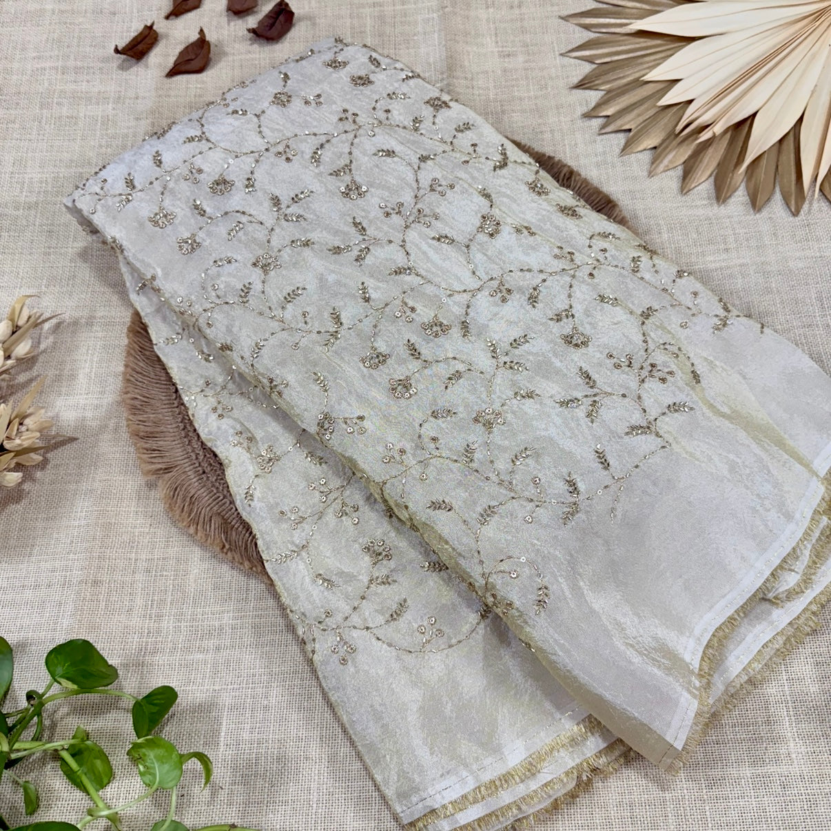 Ivory Designer Embroidered Fabric