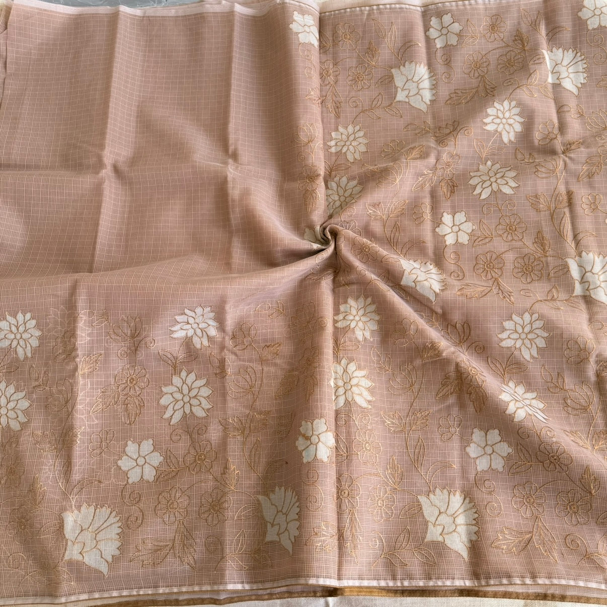 Brown Kota Applique Saree