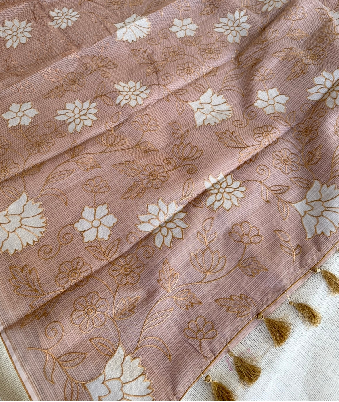 Brown Kota Applique Saree