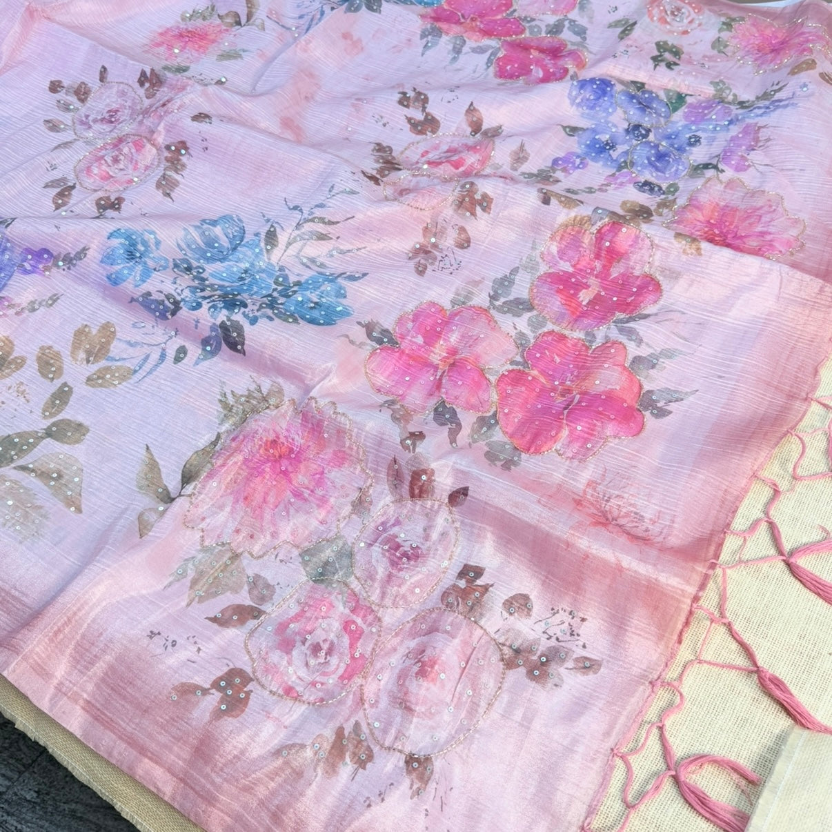 Pink Fancy Crepe Designer Saree 