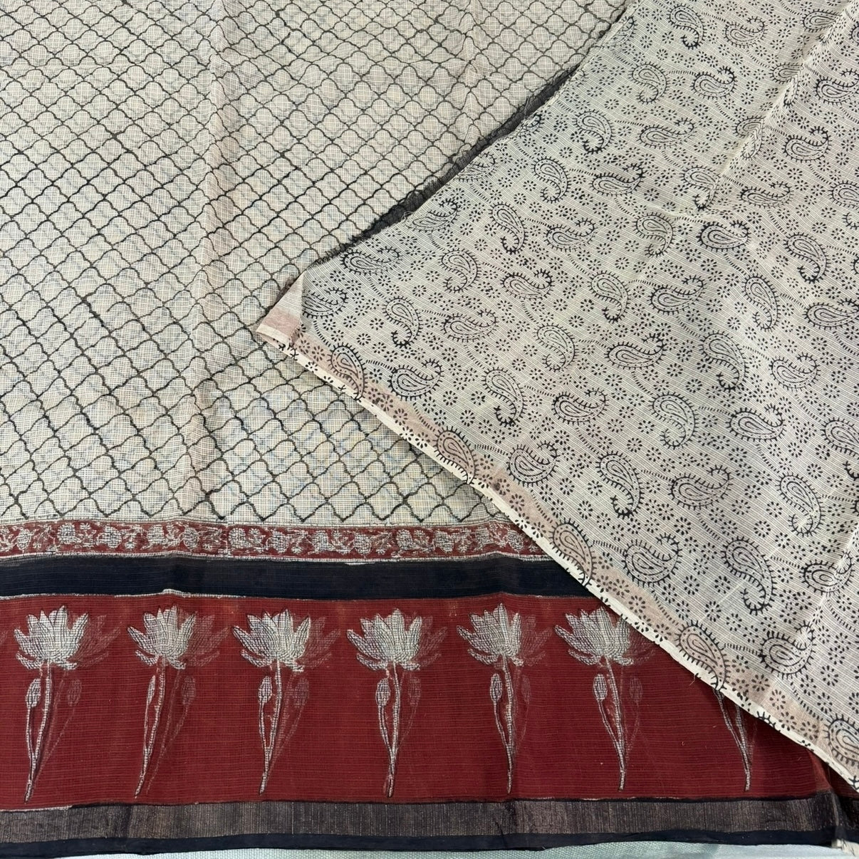 Beige Maroon Floral Pure Kota Doriya Saree