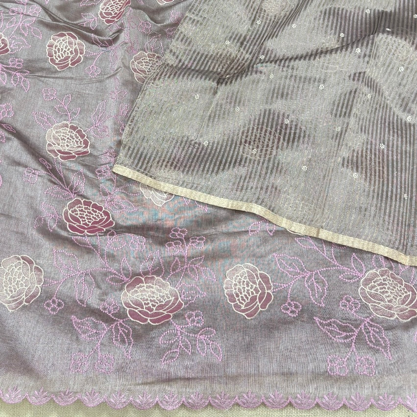 Dusty Lavender Floral Embroidered Saree
