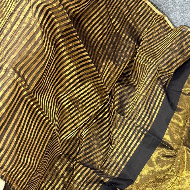 Black Gold Stripes Maheshwari Silk Cotton Saree