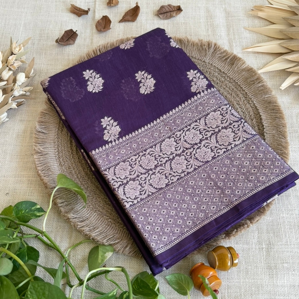 Rich Purple Pure Chiniya Silk Saree