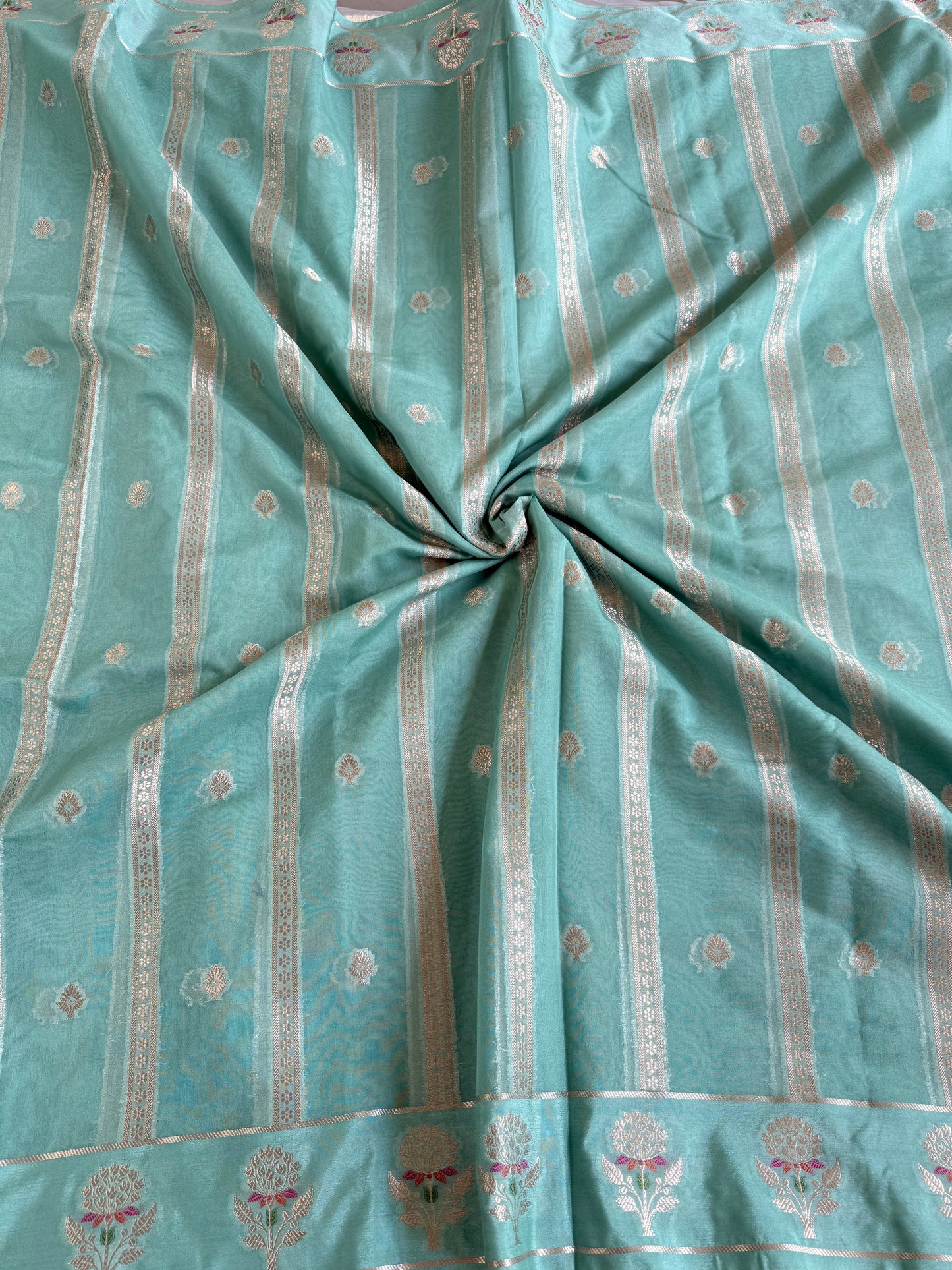 Turquoise Stripes Meena Georgette Saree