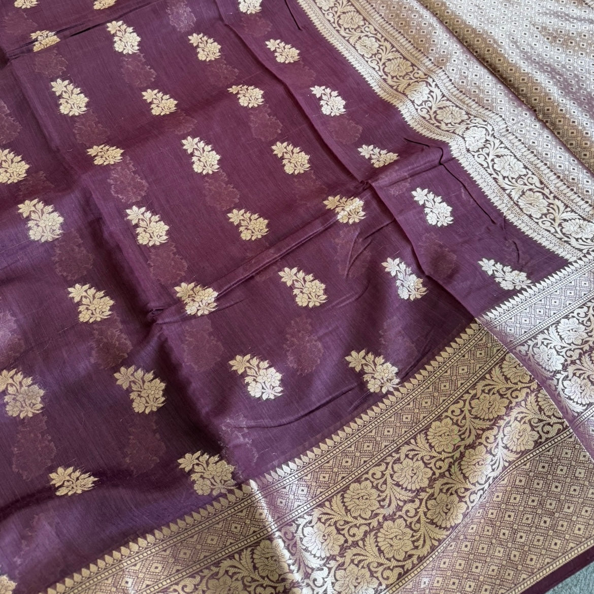Coffee Brown Pure Chiniya Silk Saree