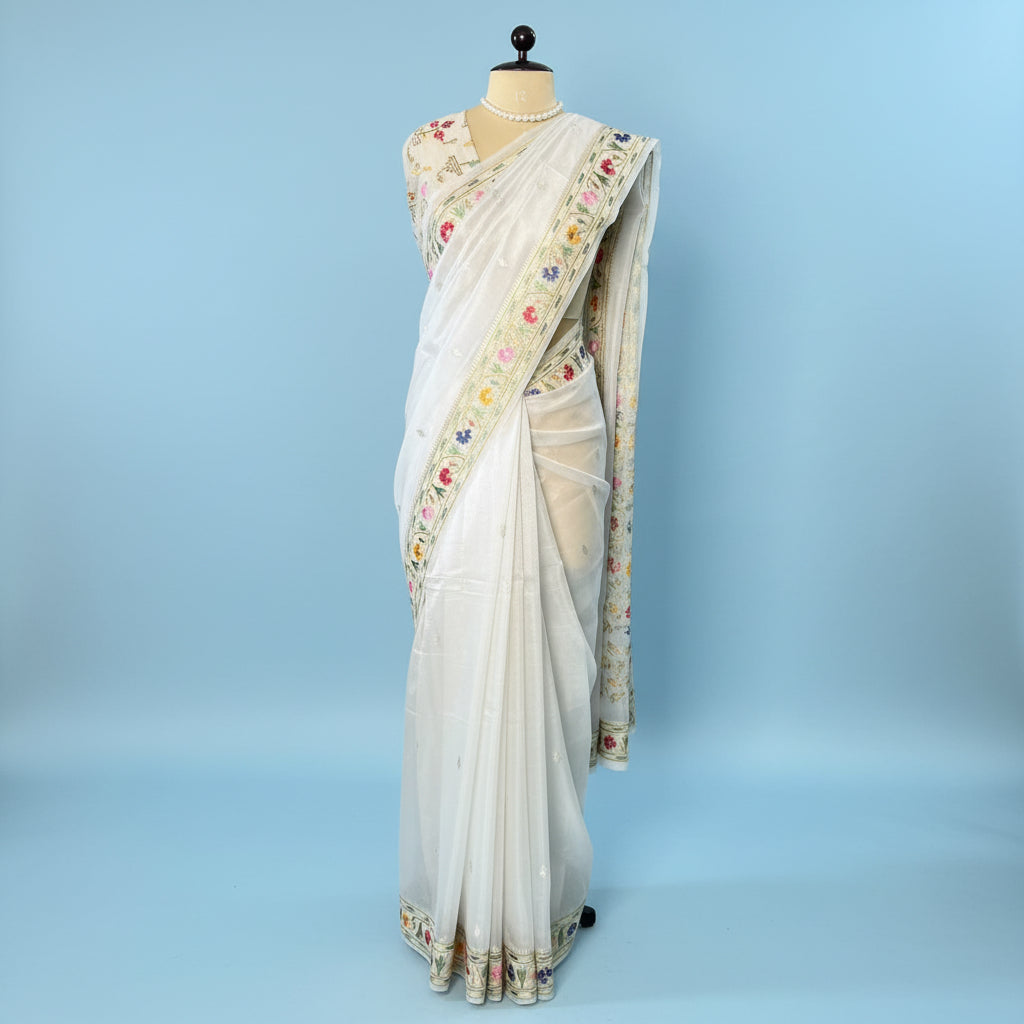 Silver Paithani Border Pure Tissue Saree