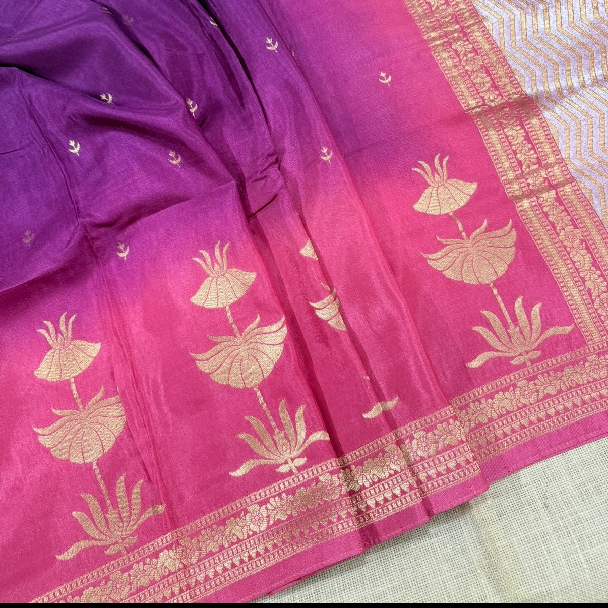 Purple with Pink Pure Crepe Silk Saree