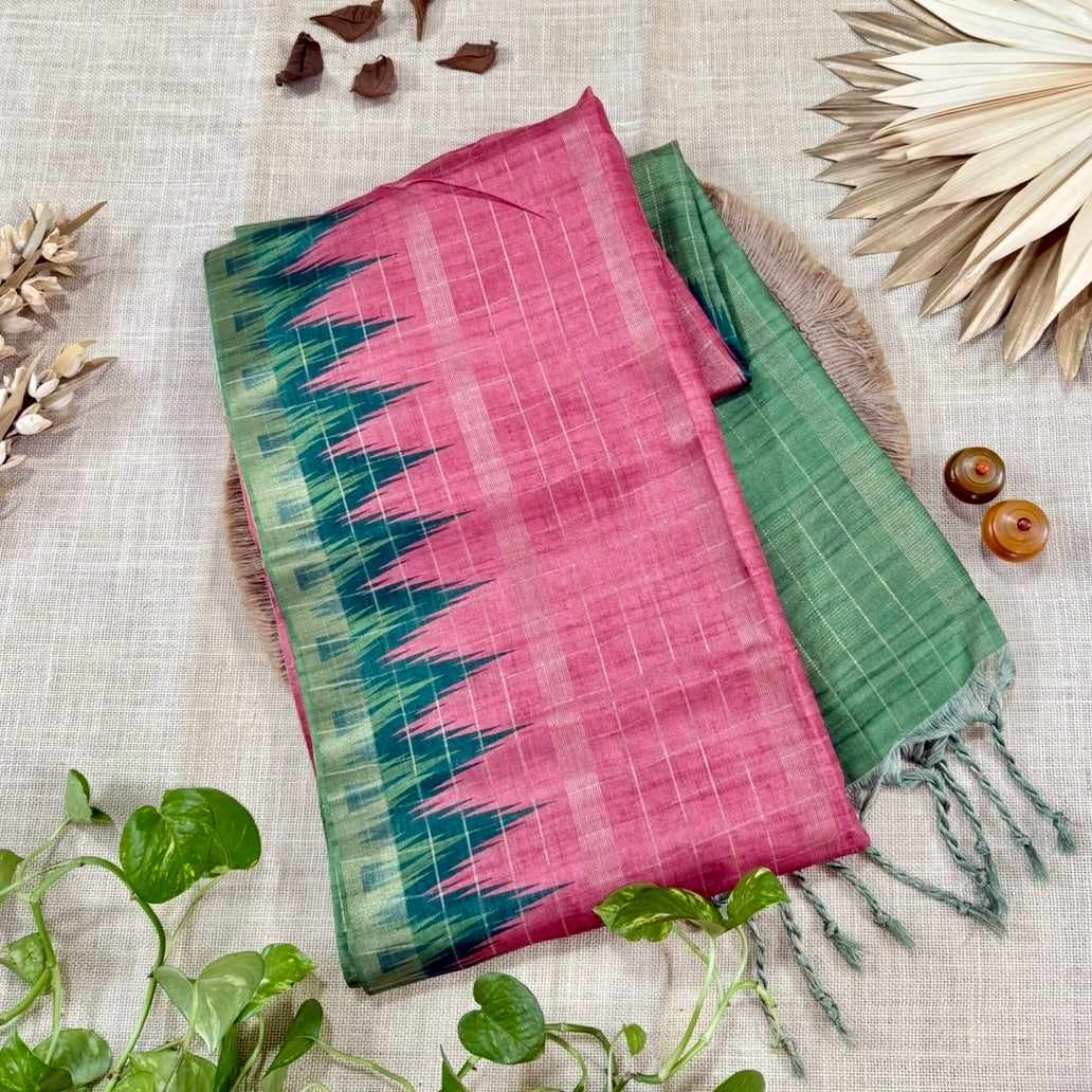 Peach pink Semi Tussar Saree