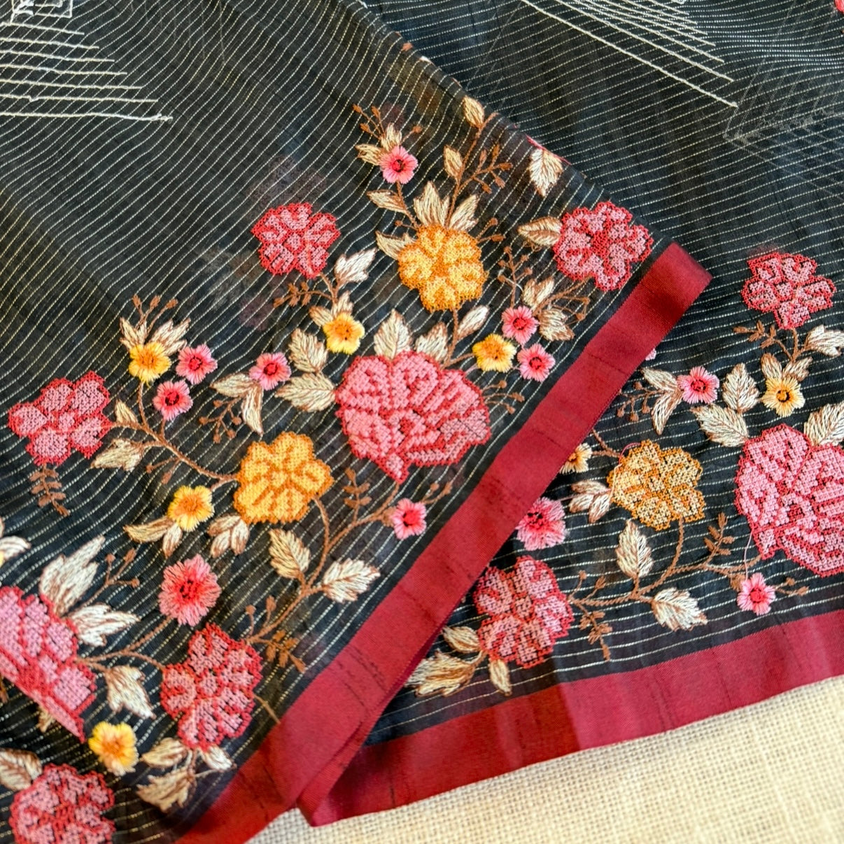 Black Kota Tissue Embroidery Saree