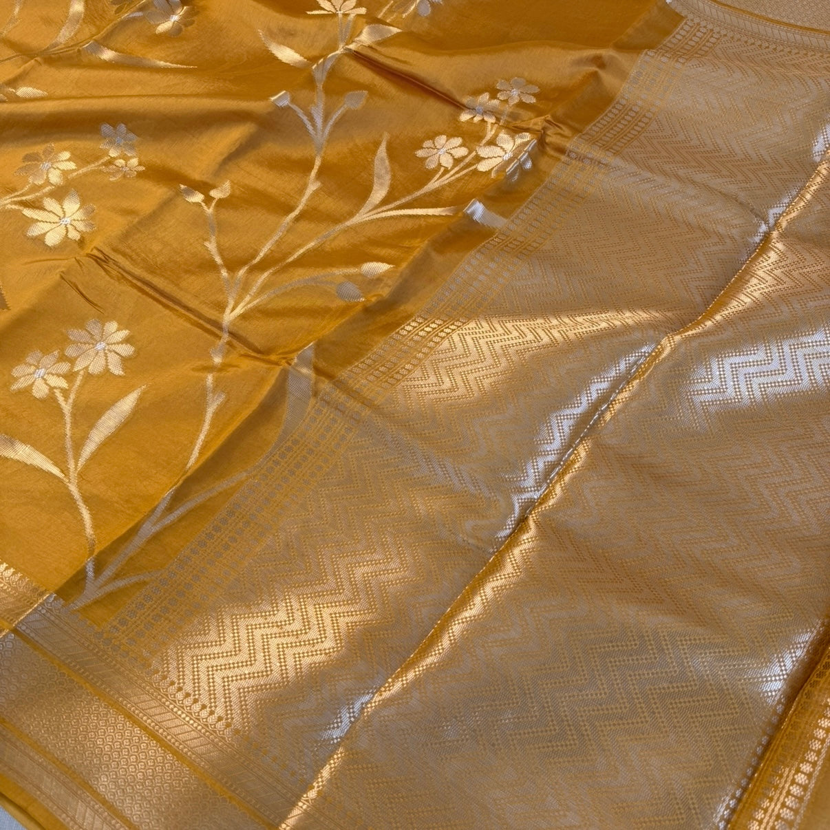 Mustard Pure Raw Mango Banarasi Silk Saree