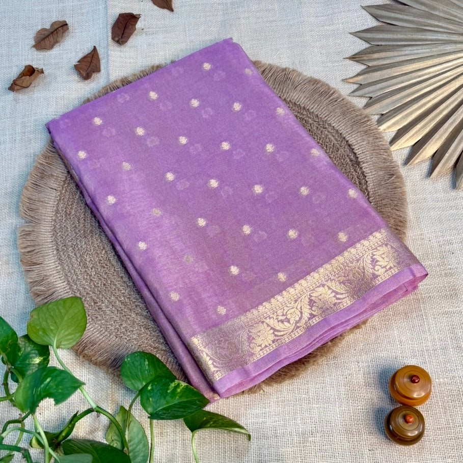 Dreamy Metallic Lilac Tissue Silk Saree