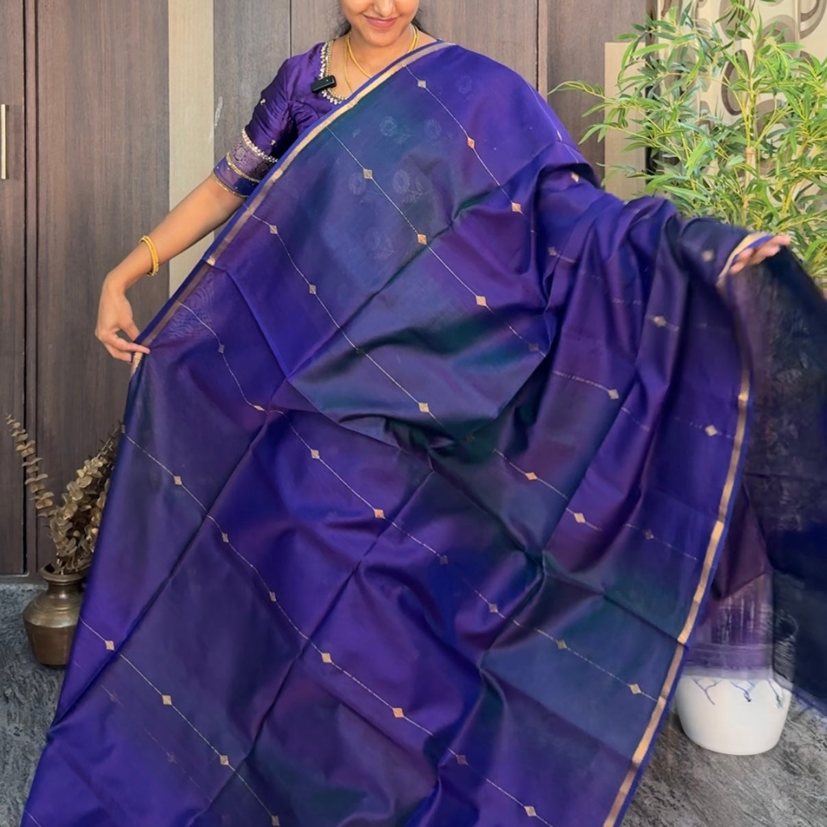 Purple Dual Shade Maheshwari Silk Cotton Saree