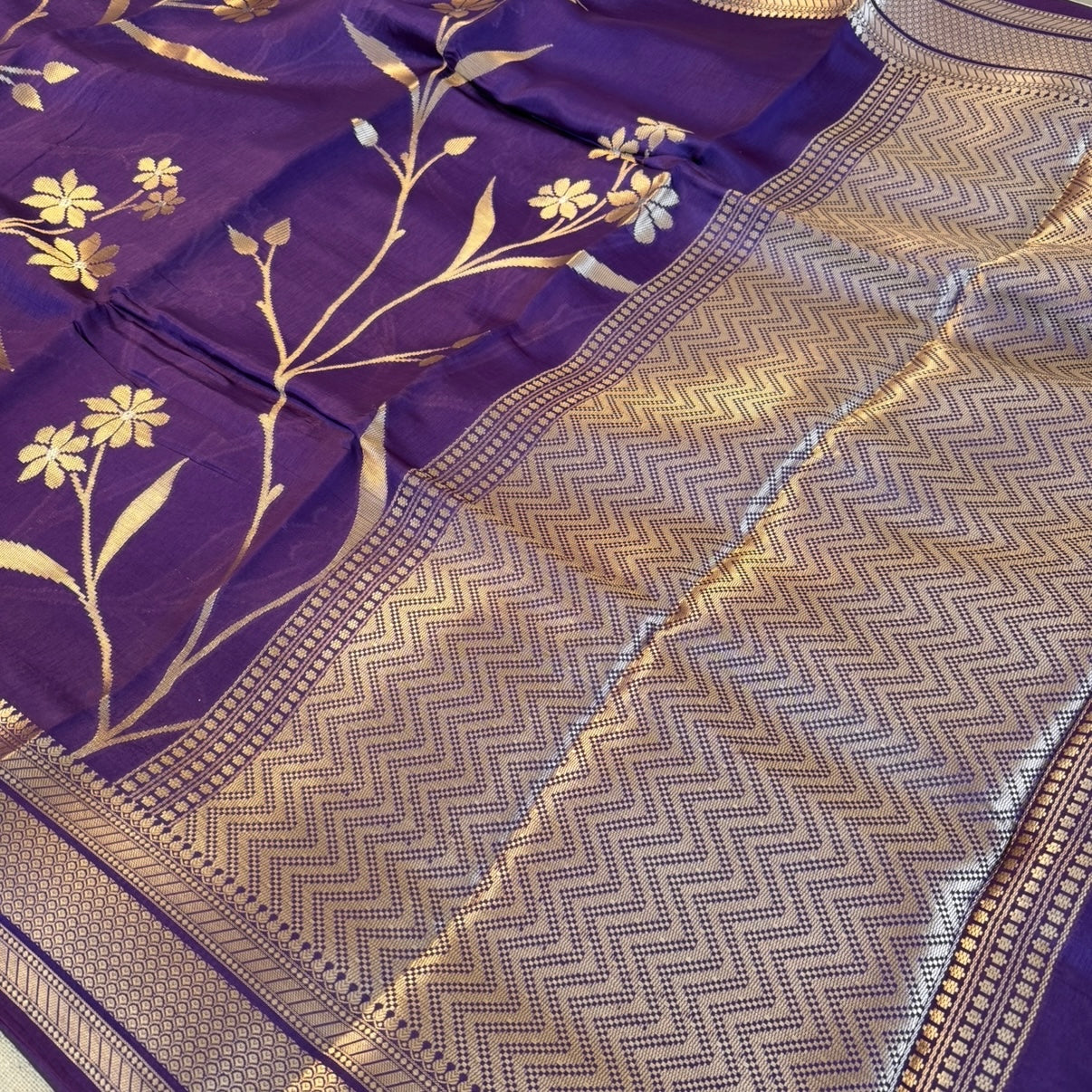 Purple Pure Raw Mango Banarasi Silk Saree