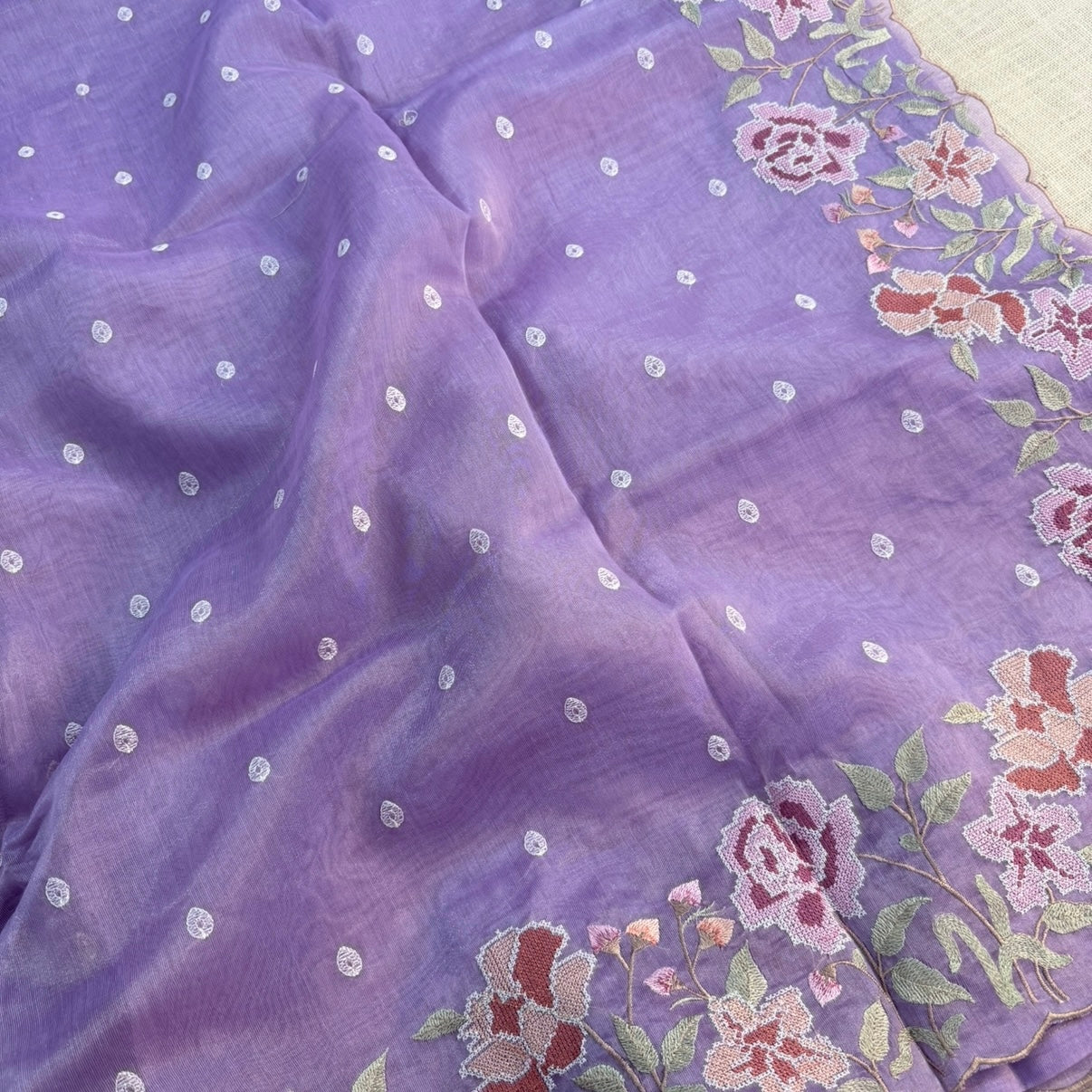 Lilac Floral Shimmer Tussar Saree
