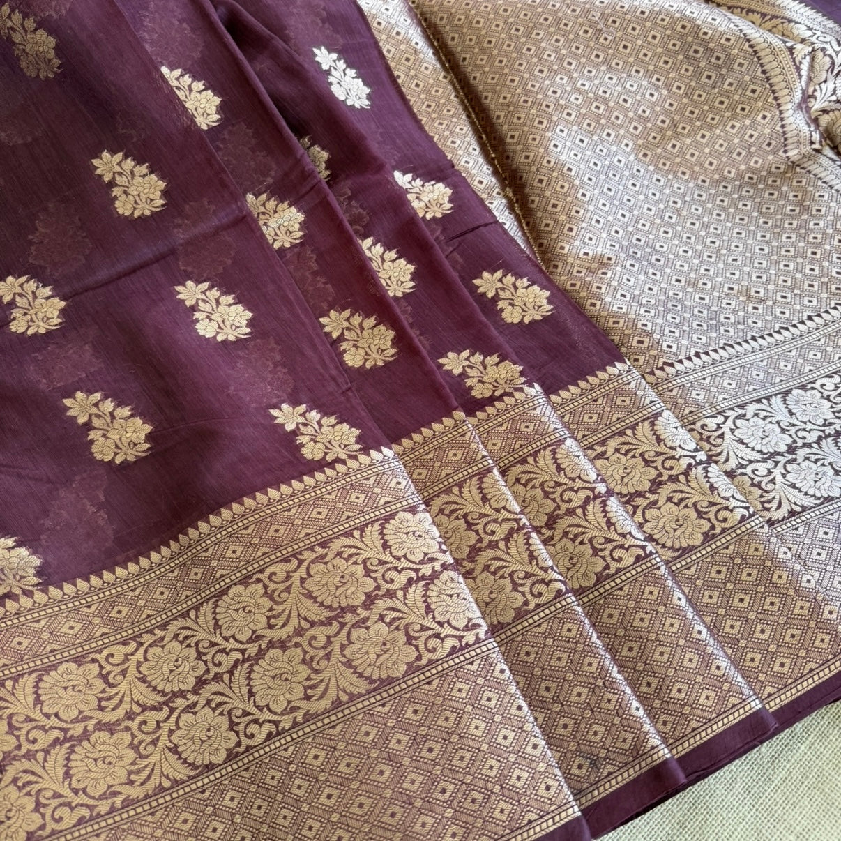 Coffee Brown Pure Chiniya Silk Saree