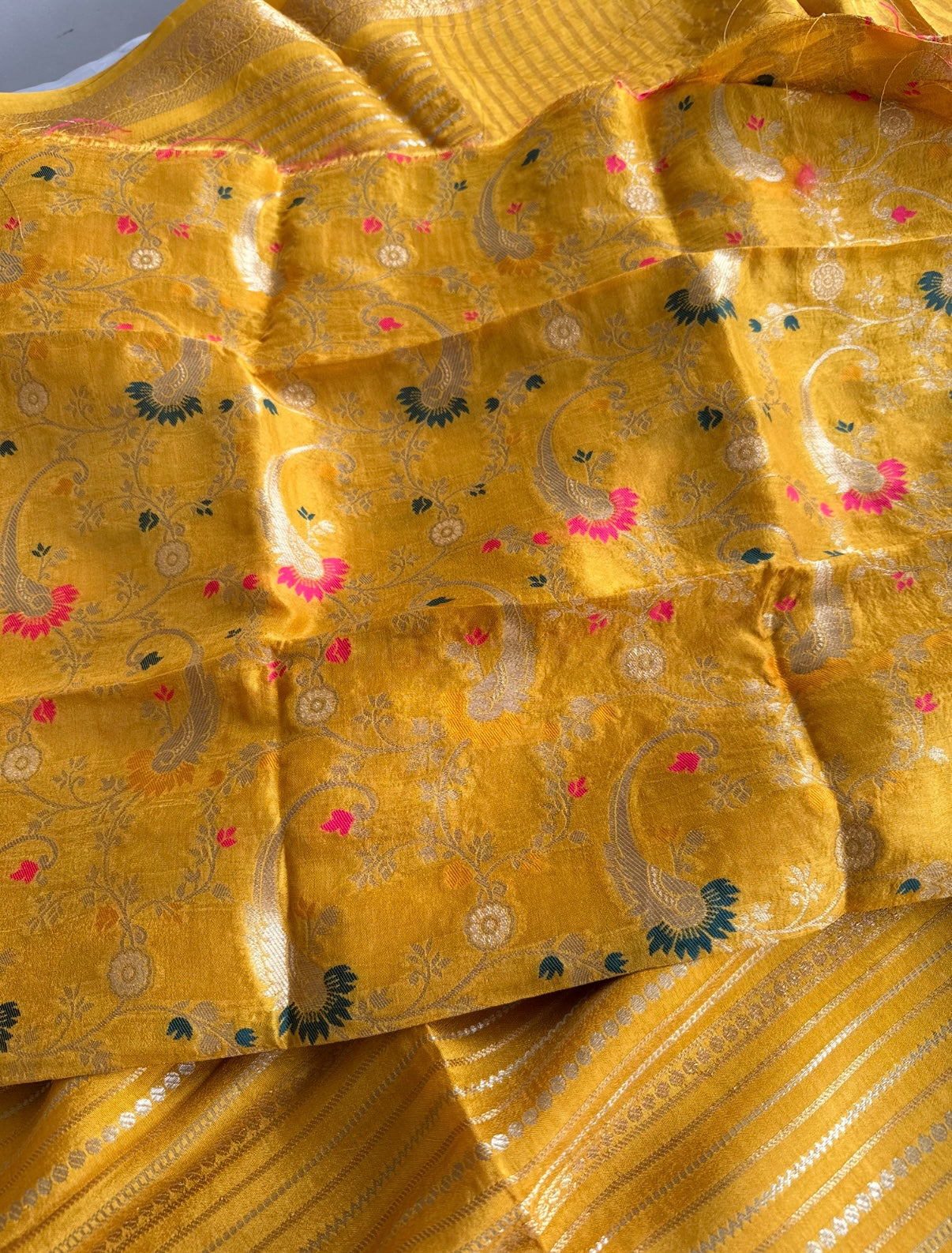 Yellow Pure Dola Silk Saree