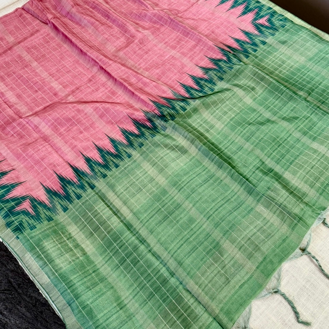 Peach pink Semi Tussar Saree