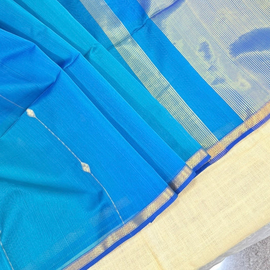 Sky Blue Dual Shade Maheshwari Silk Cotton Saree