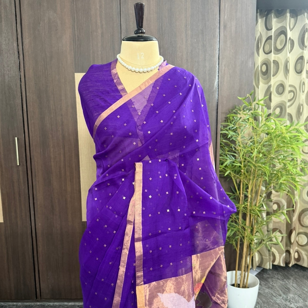 Purple Pure Muslin Sequin Paithani Pallu Saree