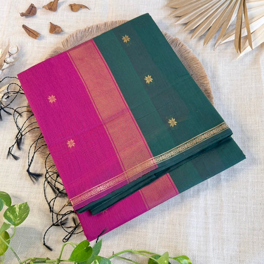 Dark Green with Pink Pure Cotton Saree
