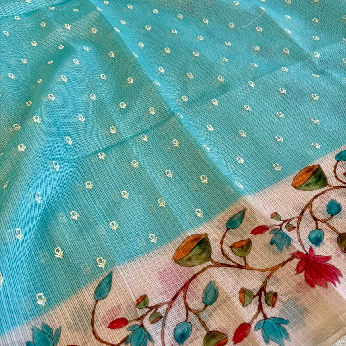 Sky Blue Floral Embroidery Fancy Saree